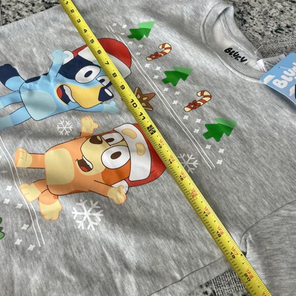 BLUEY & CHILLY HELLER UGLY CHRISTMAS SWEATSHIRT SZ S KIDS L GRAY CARTOON KAWAII - Picture 2 of 16